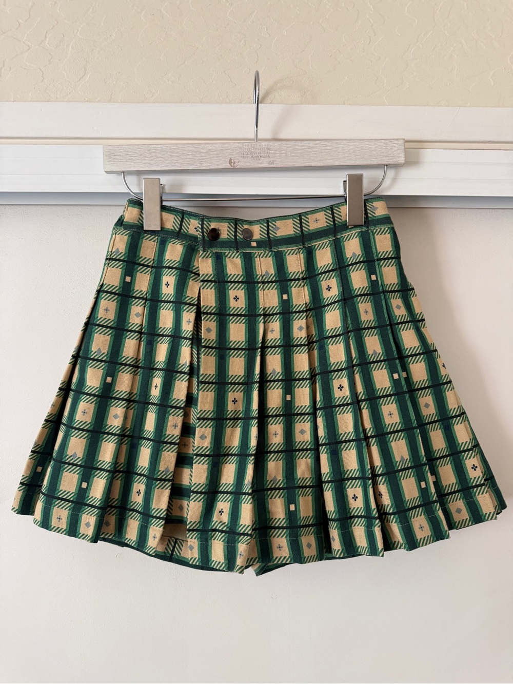 Noble Clothing Green & Cream Plaid Pleated Skort